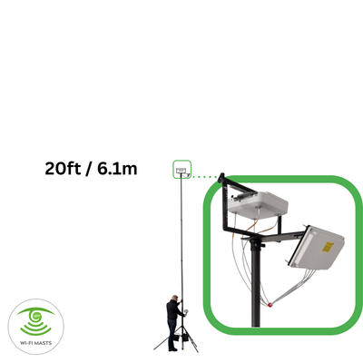 6 meter 20ft strong and stable carbon fibre wireless Wi-Fi APoS site survey mast tripod for warehouse ceilings by Vantage Point Products