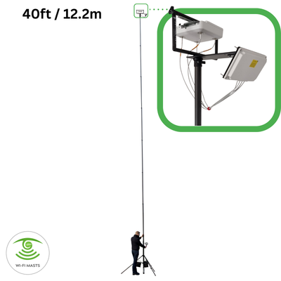 40ft 12 meter Tall Wi-Fi APoS survey mast tripod for high warehouse ceilings, distribution Wireless Site Surveys made by Vantage Point Products