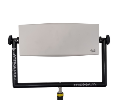 APoS AIM AP mounting bracket used to mount Wi-Fi Access Points such as Cisco Meraki MR46 at multiple angles on an APoS tripod for Wi-Fi site surveys UK made by Vantage Point Products