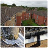 Close up photo example of roof inspection survey using camera mast pole supplied by UK leaders, Vantage Point Products
