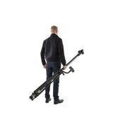 Retracted carbon fibre survey and inspection mast from Vantage Point Products being easily carried and transported with a tripod and smartphone mount securely attached